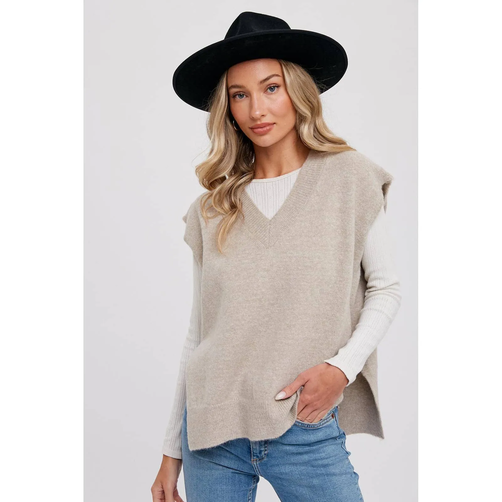 V-Neck Oatmeal Sweater Vest