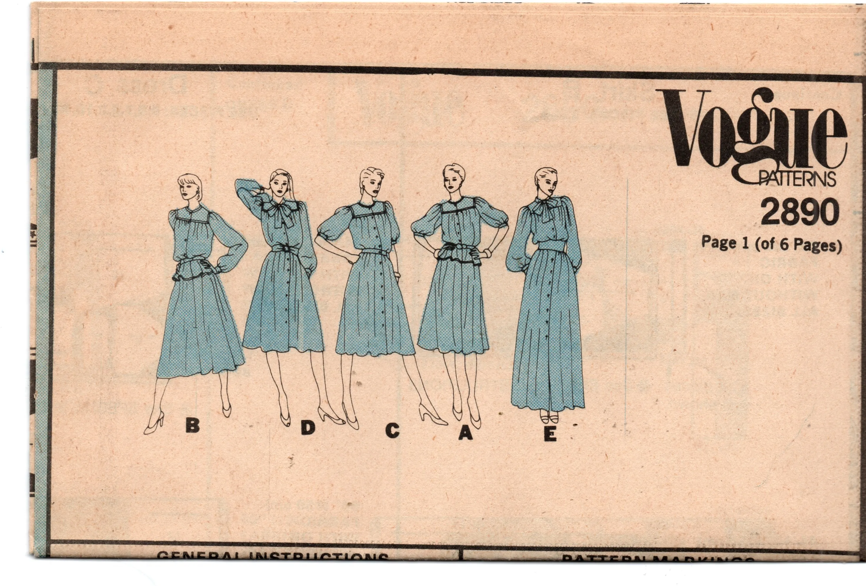 Vogue Basic Design 2890 Womens Puff Sleeved Dress Top & Skirt 1970s Vintage Sewing Pattern Size 8 Bust 31.5 inches