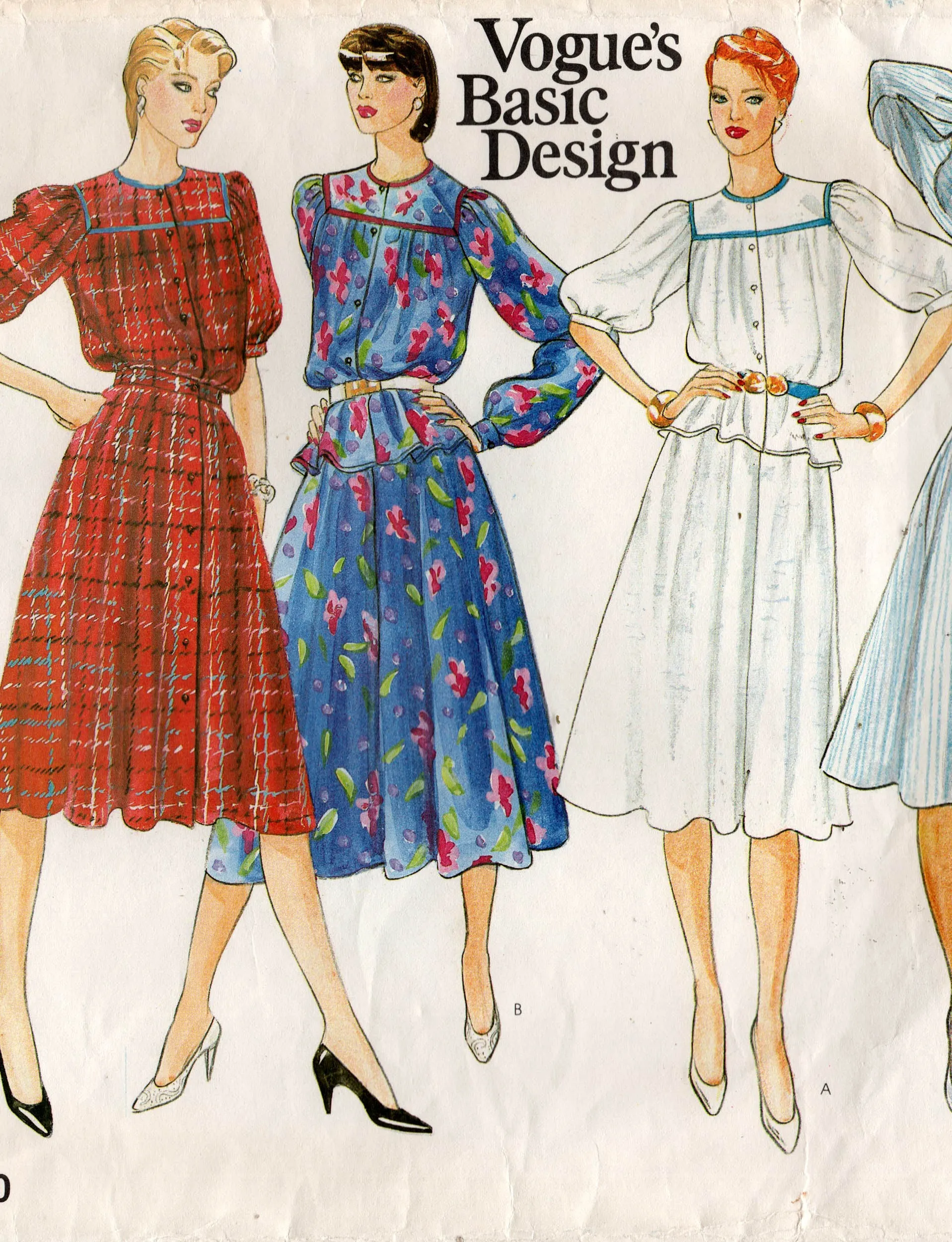 Vogue Basic Design 2890 Womens Puff Sleeved Dress Top & Skirt 1970s Vintage Sewing Pattern Size 8 Bust 31.5 inches