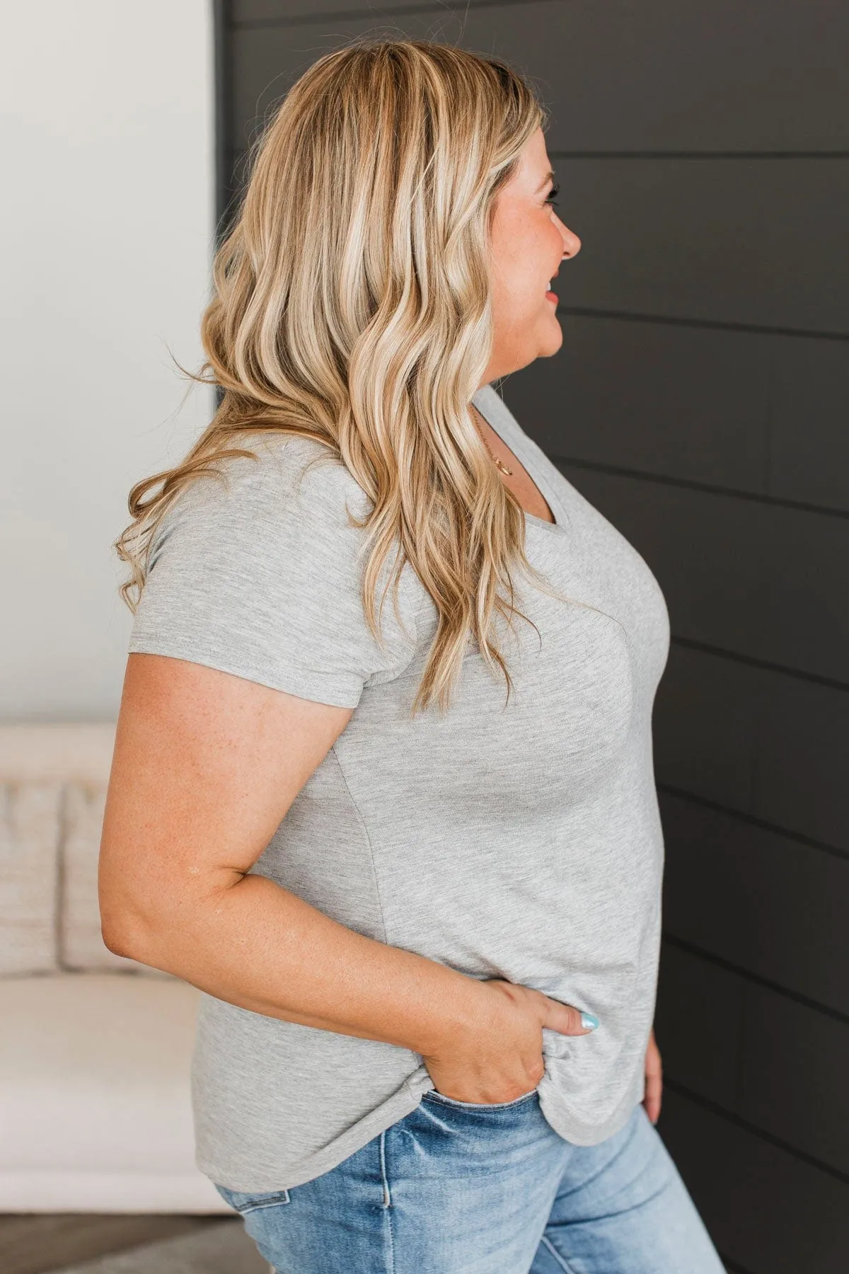 Waited So Long V-Neck Top- Heather Grey