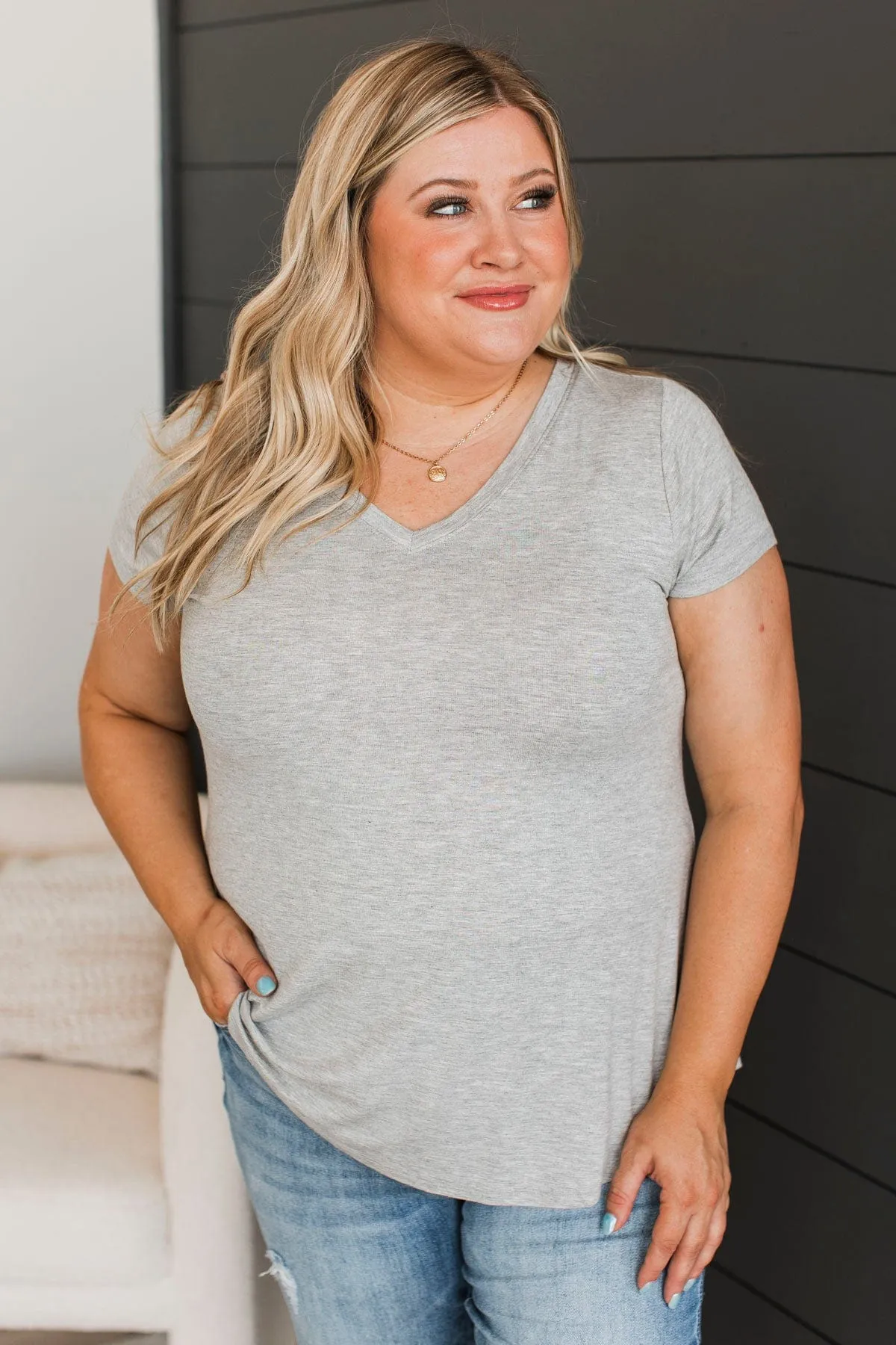 Waited So Long V-Neck Top- Heather Grey
