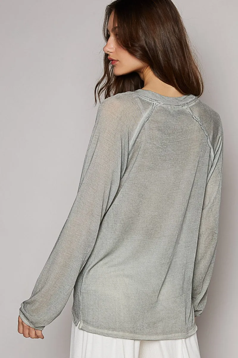 Wales Grey Relaxed Fit Raglan Long Sleeve V Neck Knit POL Top 4/2/24 8421