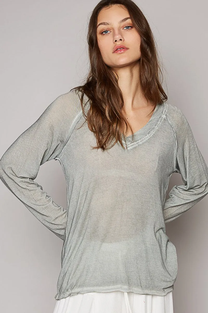 Wales Grey Relaxed Fit Raglan Long Sleeve V Neck Knit POL Top 4/2/24 8421