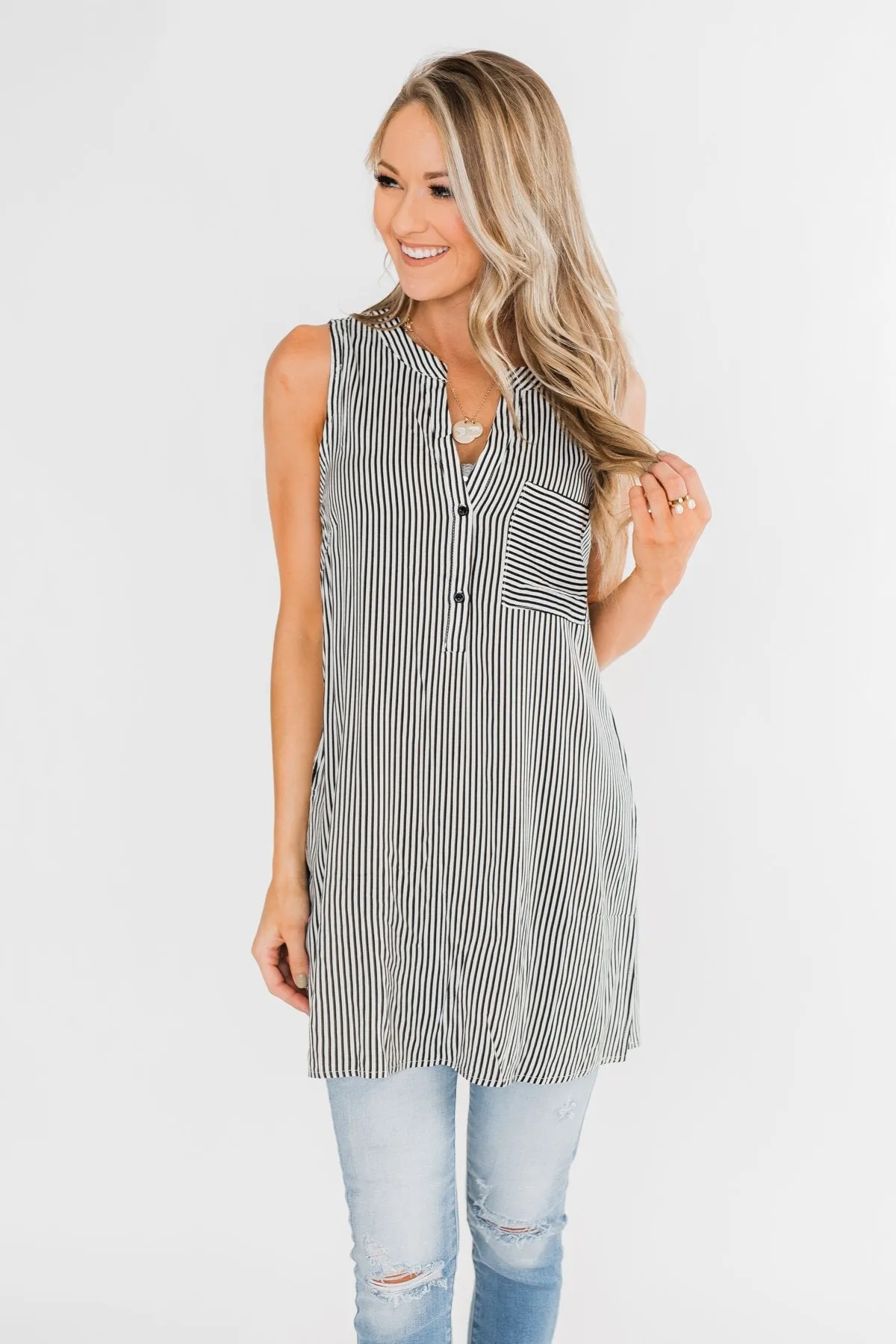 When You Smile Striped Tank Top- Black & White
