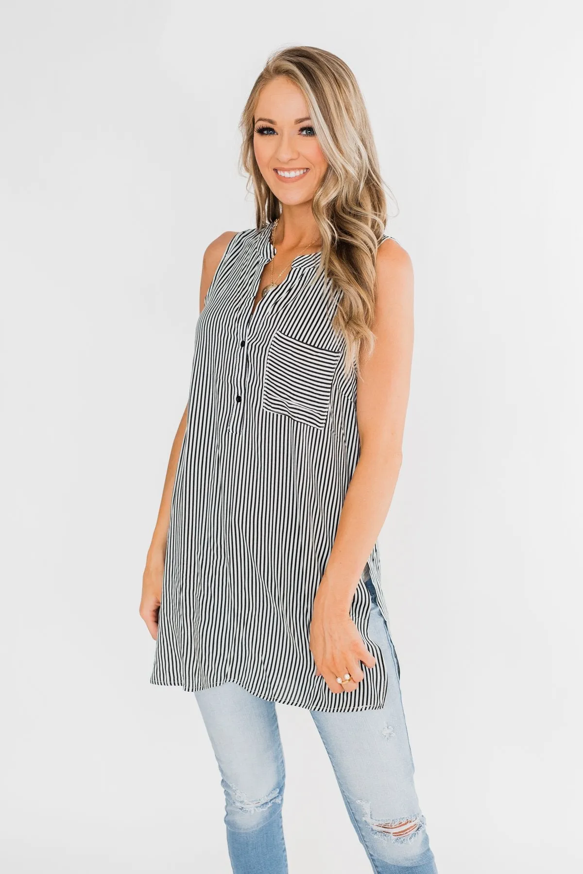 When You Smile Striped Tank Top- Black & White