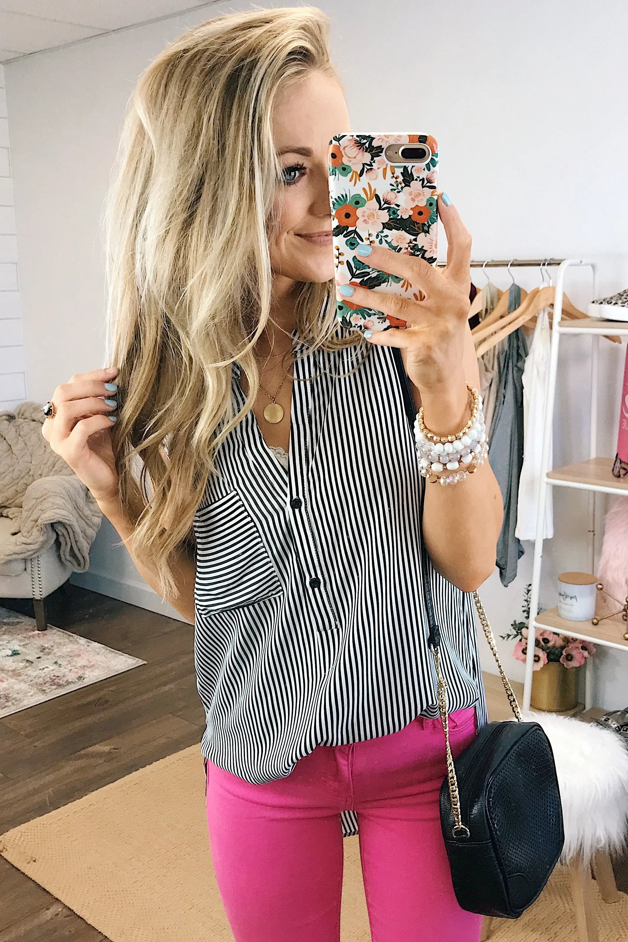When You Smile Striped Tank Top- Black & White