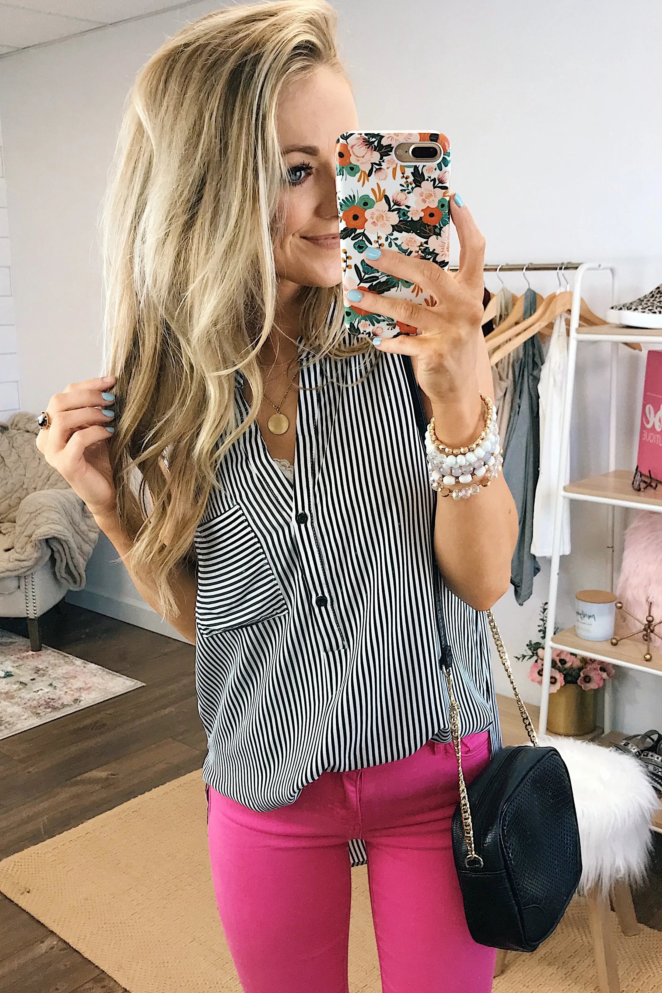 When You Smile Striped Tank Top- Black & White