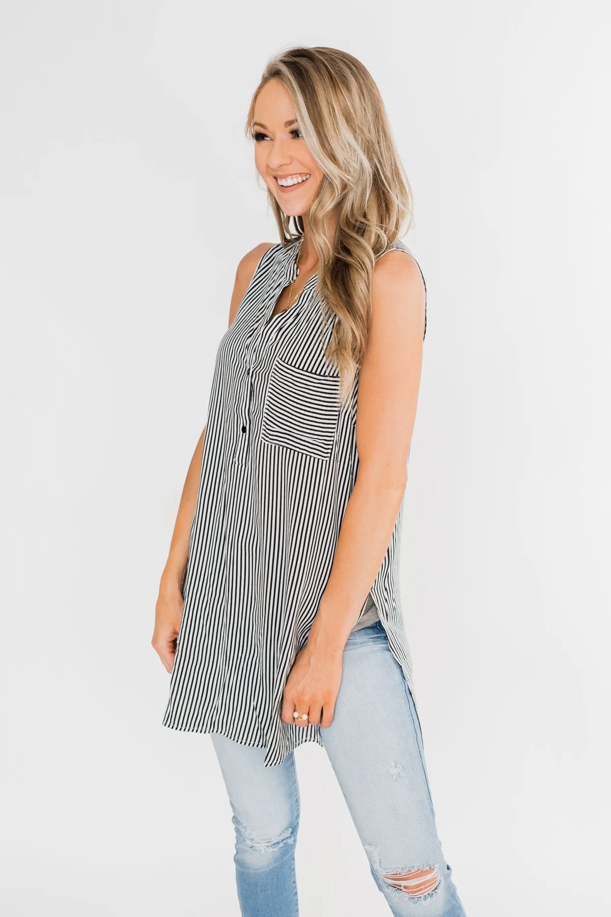 When You Smile Striped Tank Top- Black & White