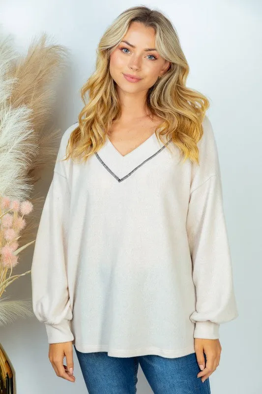White Birch PLUS SIZE Long Sleeve Solid Knit Top