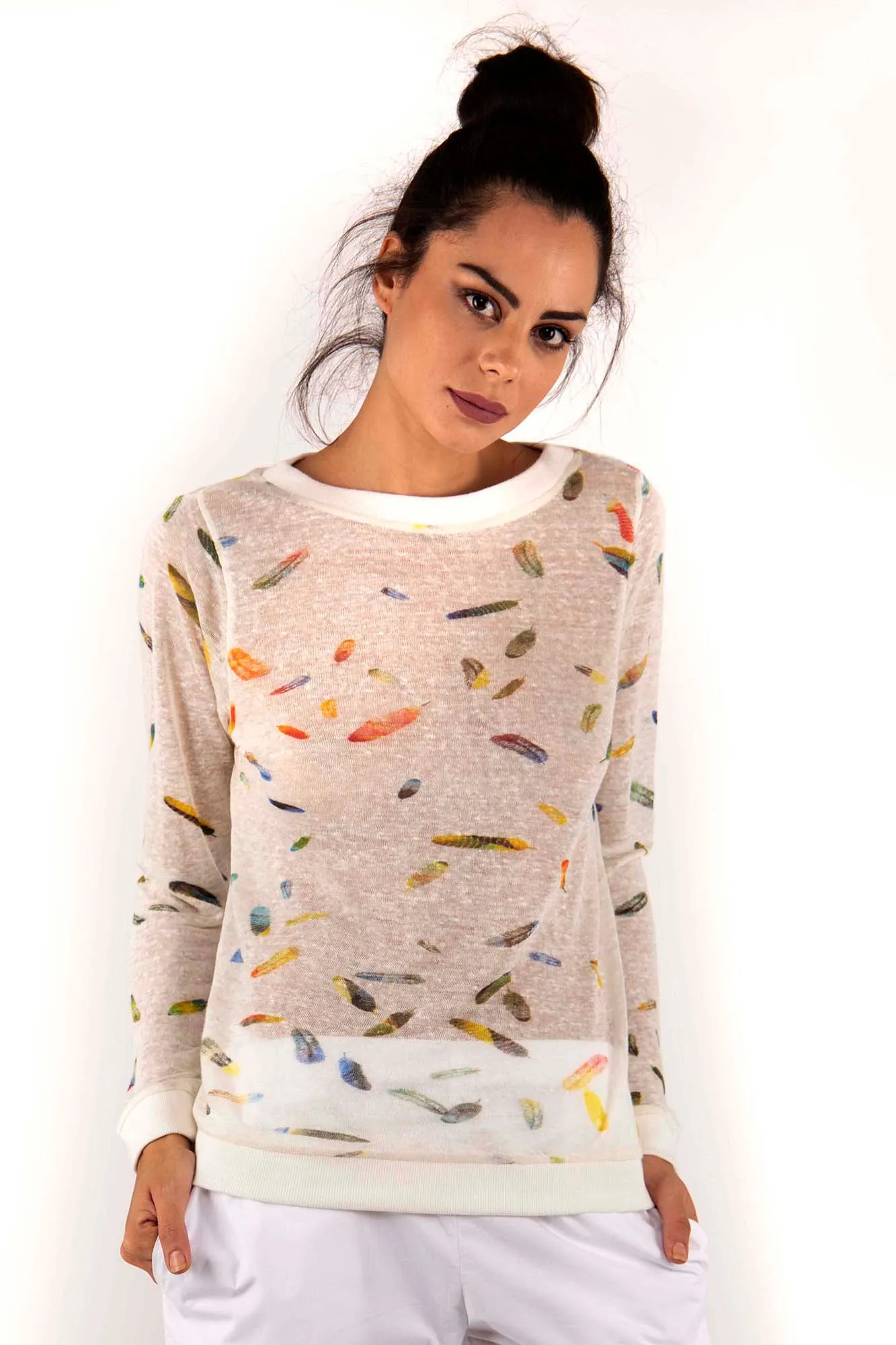 White Contemporary Linen Sweater