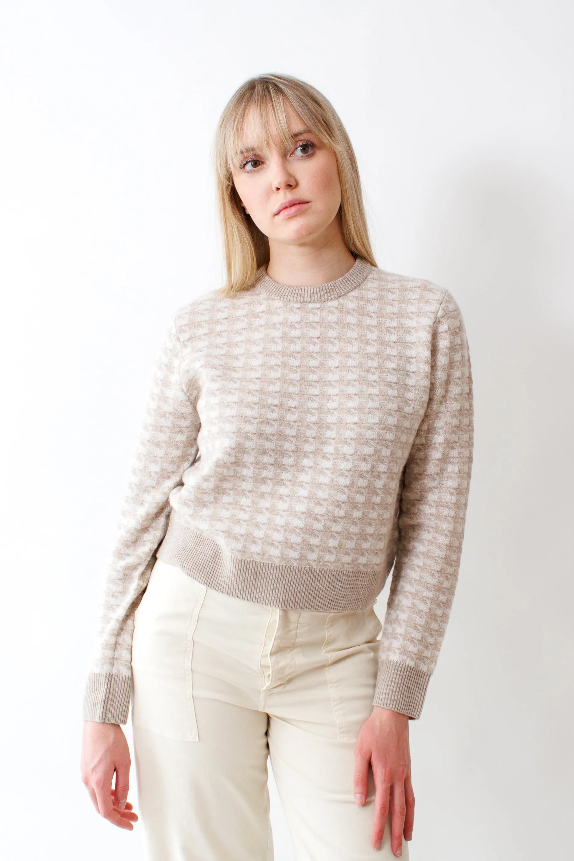 White   Warren Cashmere Gingham Crew
