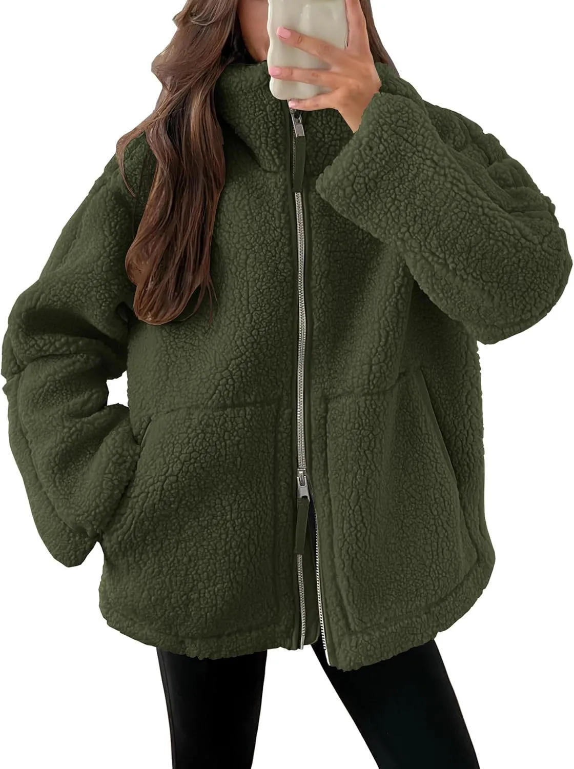 Winter Lapel Zip-Up Coat with Pockets