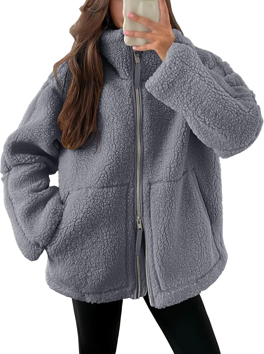 Winter Lapel Zip-Up Coat with Pockets