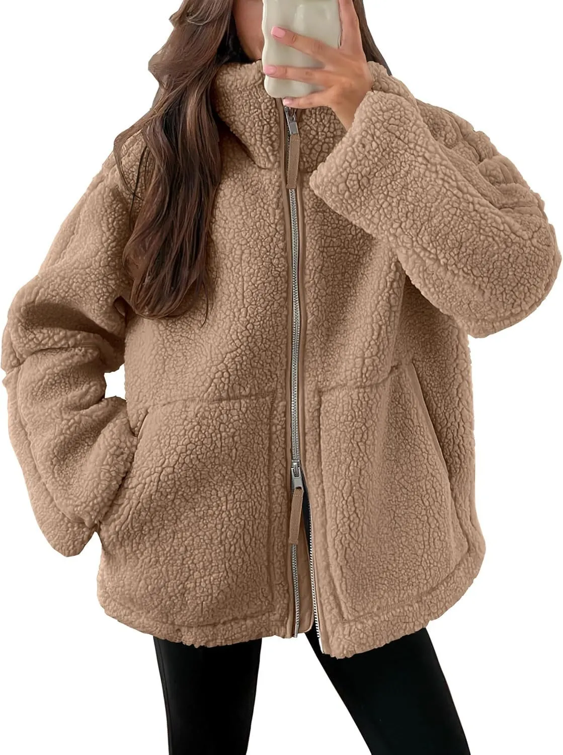 Winter Lapel Zip-Up Coat with Pockets