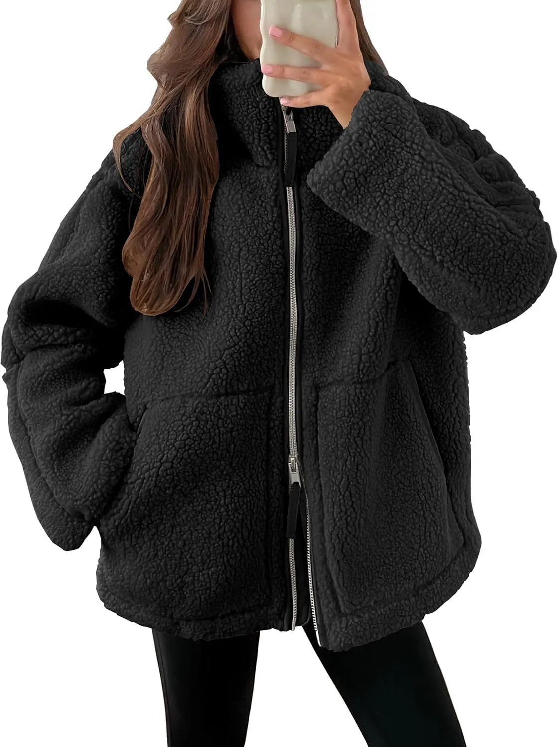 Winter Lapel Zip-Up Coat with Pockets