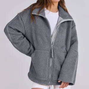 Winter Lapel Zip-Up Coat with Pockets