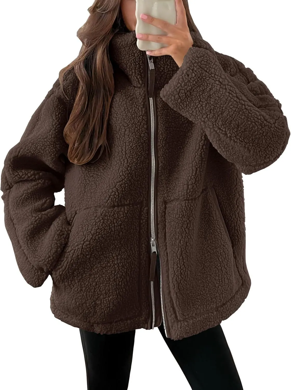 Winter Lapel Zip-Up Coat with Pockets