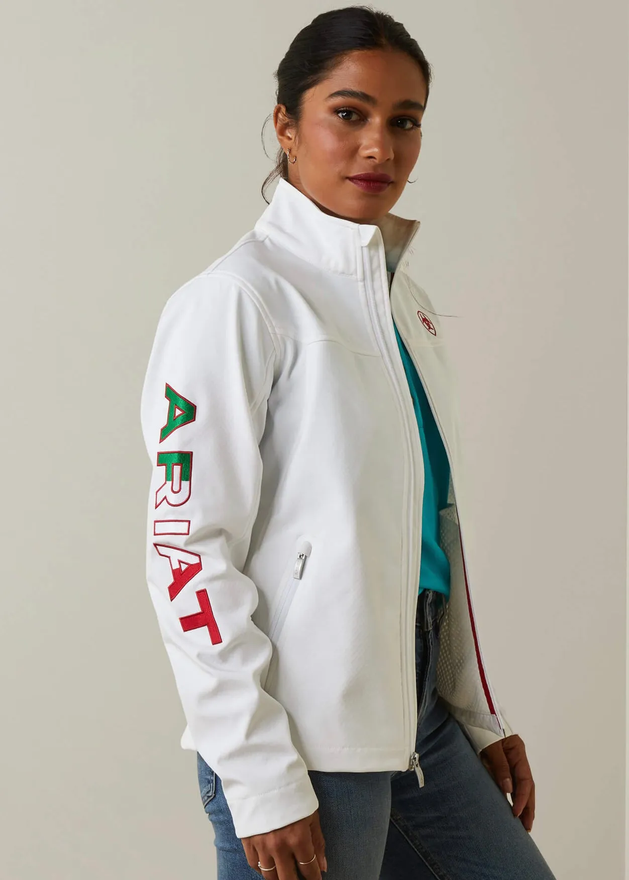 Women’s Ariat White Classic Team SoftShell Mexico Jacket