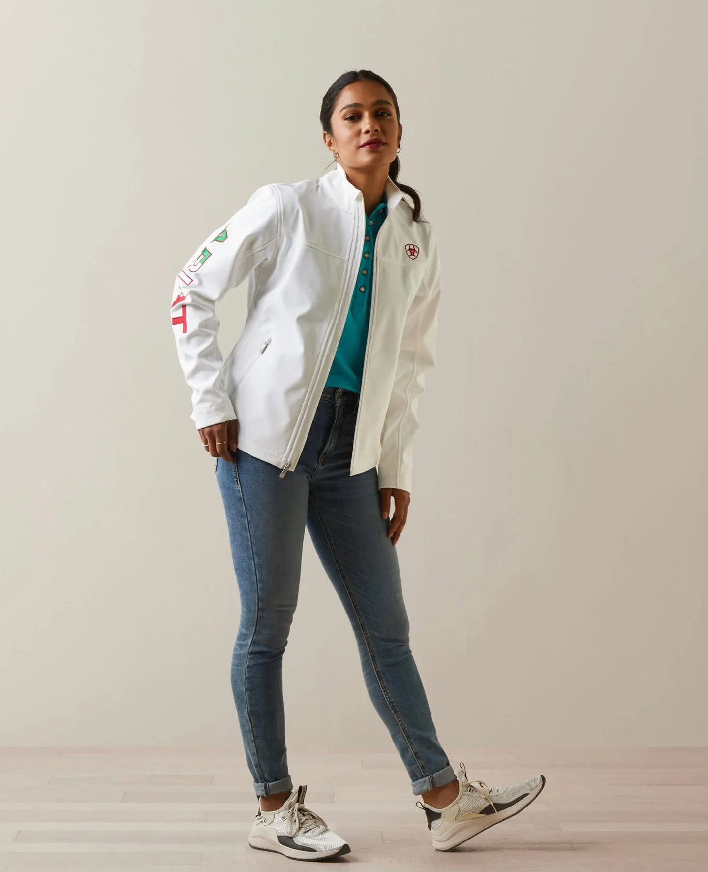 Women’s Ariat White Classic Team SoftShell Mexico Jacket