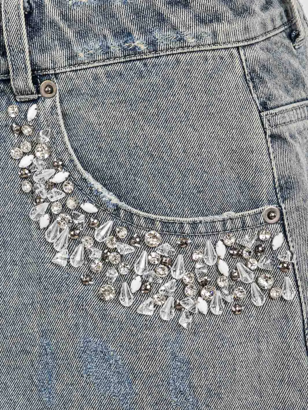 WOMEN'S BUTTON CLOSURE POCKETS STUDS DETAILED DENIM MINI SKIRT