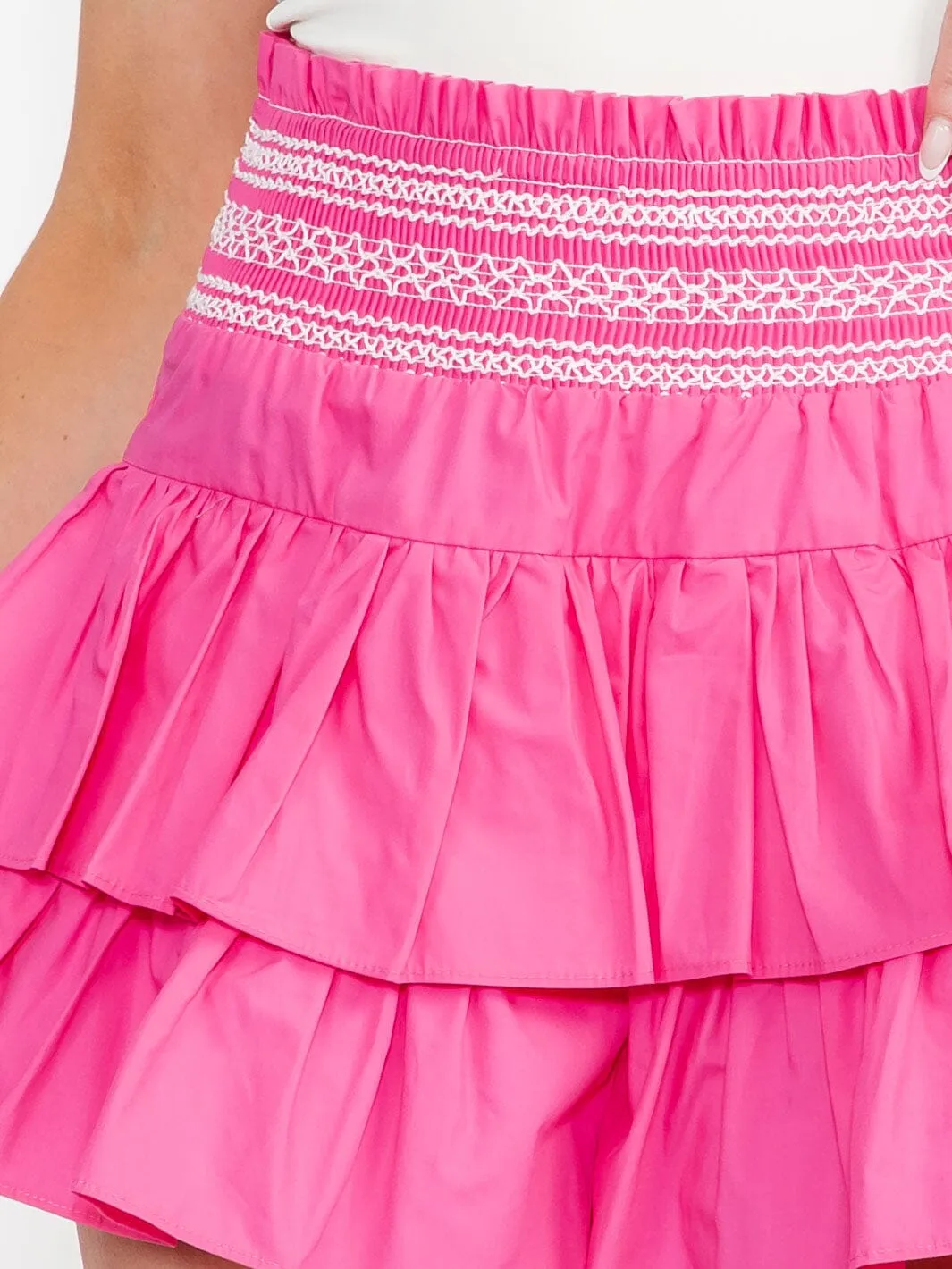 WOMEN'S ELASTIC WAIST RUFFLE TIERED MINI SKORT