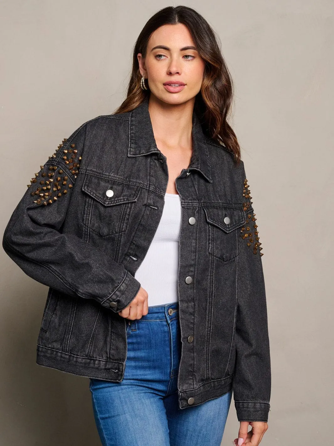 WOMEN'S LONG SLEEVE BUTTON CLOSURE POCKETS DETAILED DENIM JACKET