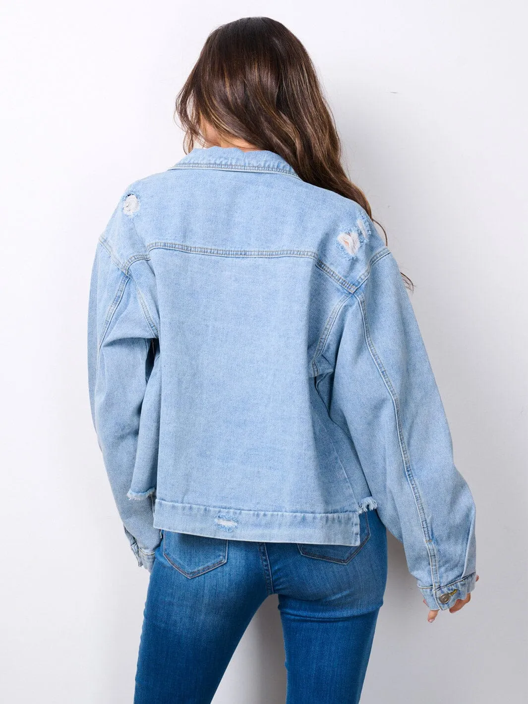 WOMEN'S LONG SLEEVE BUTTON UP AMERICAN FLAG DENIM JACKET