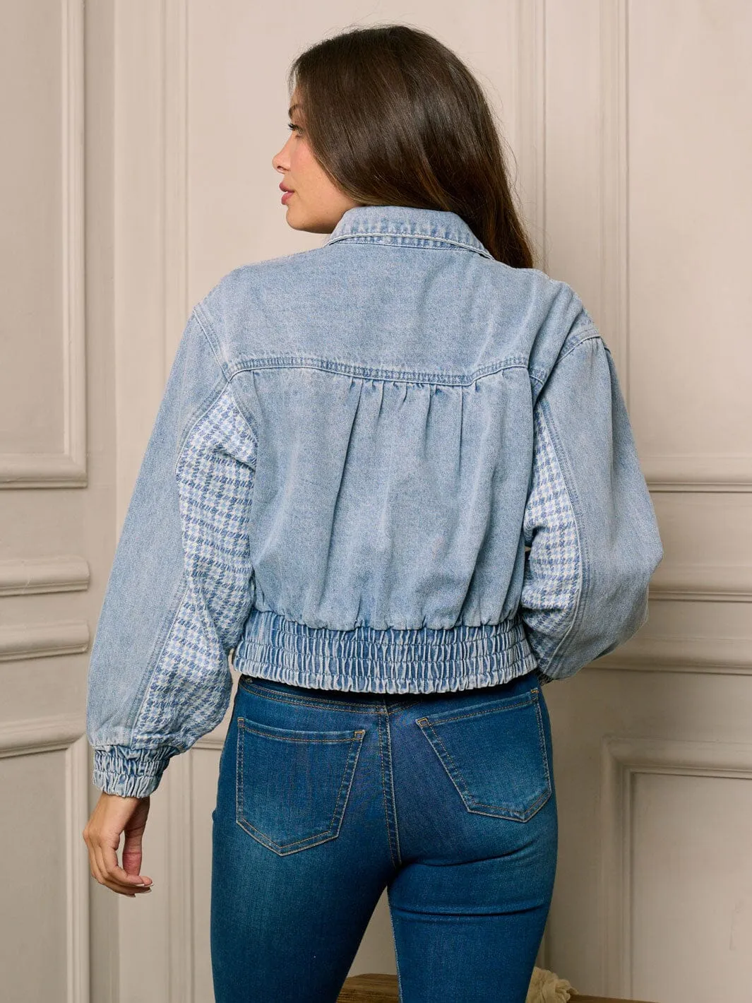 WOMEN'S LONG SLEEVE BUTTON UP CONTRAST DENIM JACKET