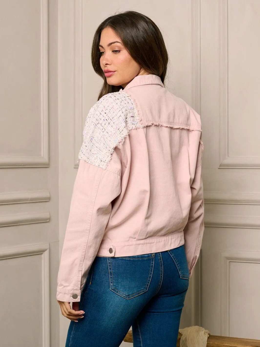 WOMEN'S LONG SLEEVE BUTTON UP CONTRAST DENIM JACKET