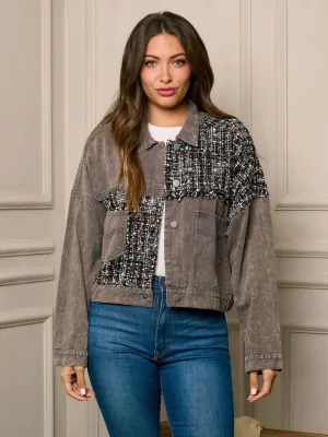 WOMEN'S LONG SLEEVE BUTTON UP CONTRAST DENIM JACKET