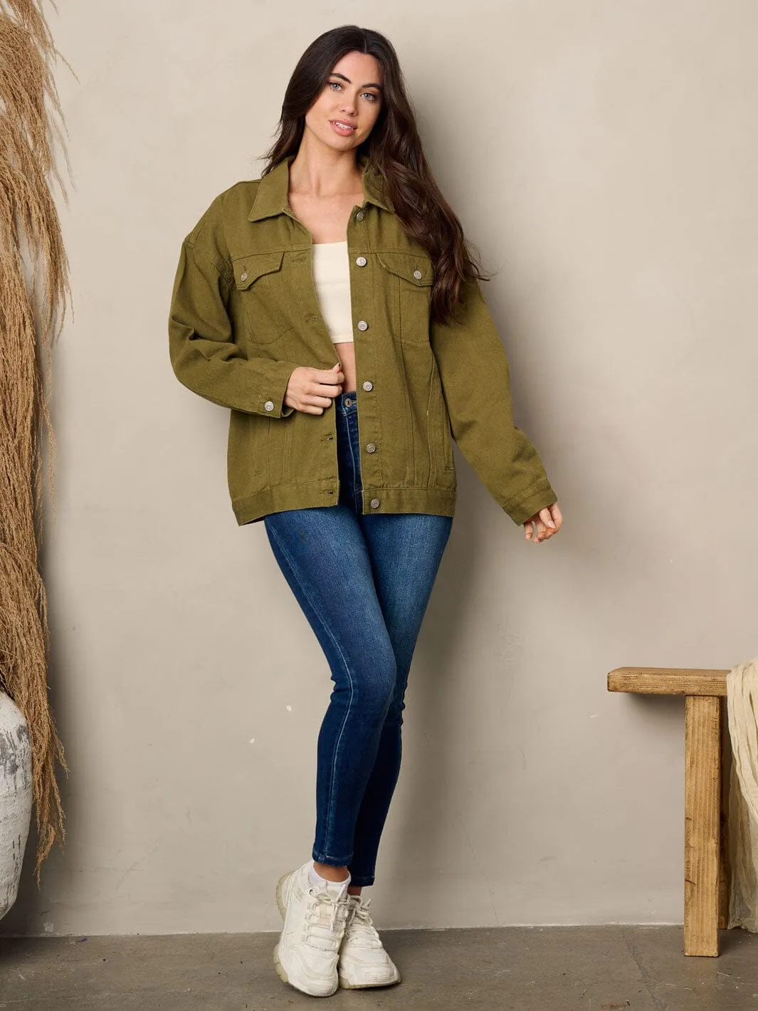 WOMEN'S LONG SLEEVE BUTTON UP DENIM JACKET