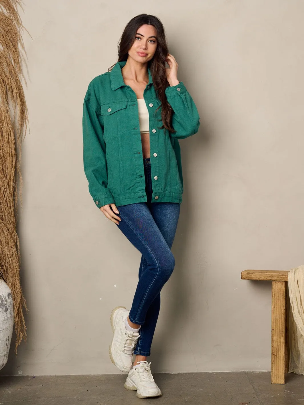 WOMEN'S LONG SLEEVE BUTTON UP DENIM JACKET