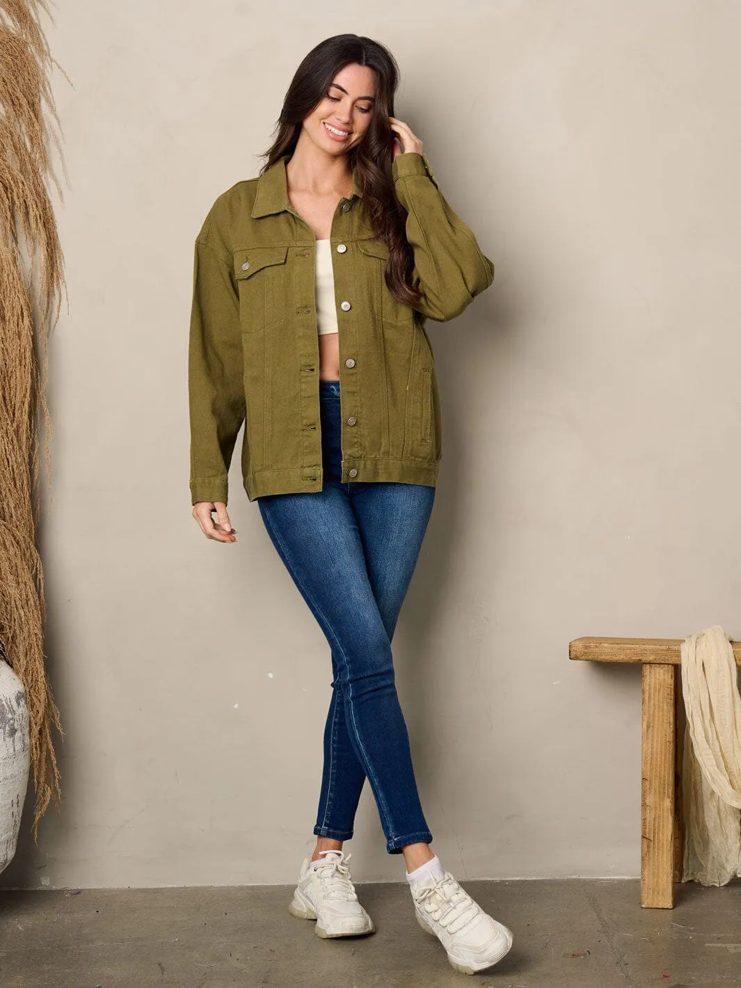 WOMEN'S LONG SLEEVE BUTTON UP DENIM JACKET