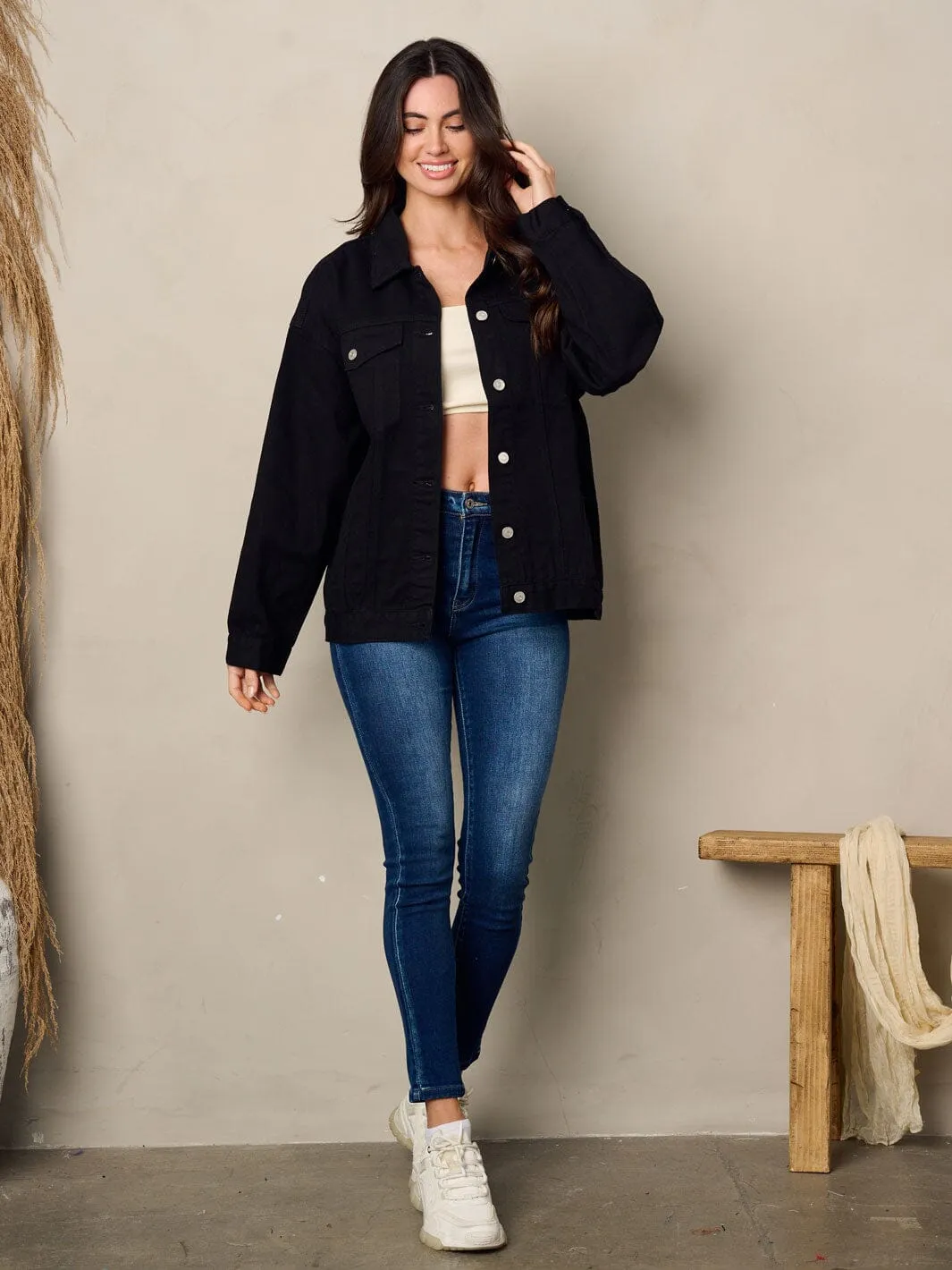 WOMEN'S LONG SLEEVE BUTTON UP DENIM JACKET
