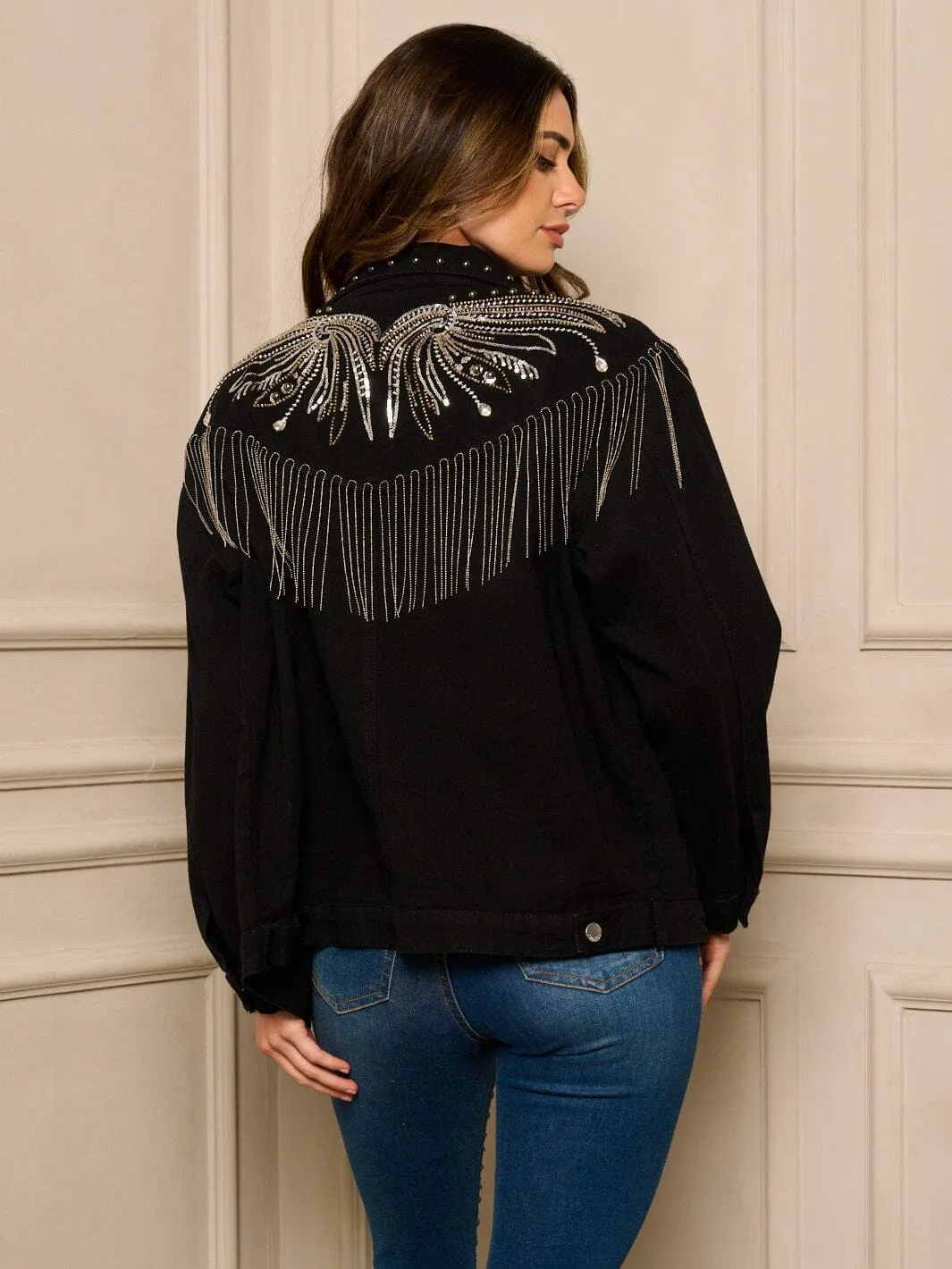 WOMEN'S LONG SLEEVE BUTTON UP MULTI DETAILED DENIM JACKET