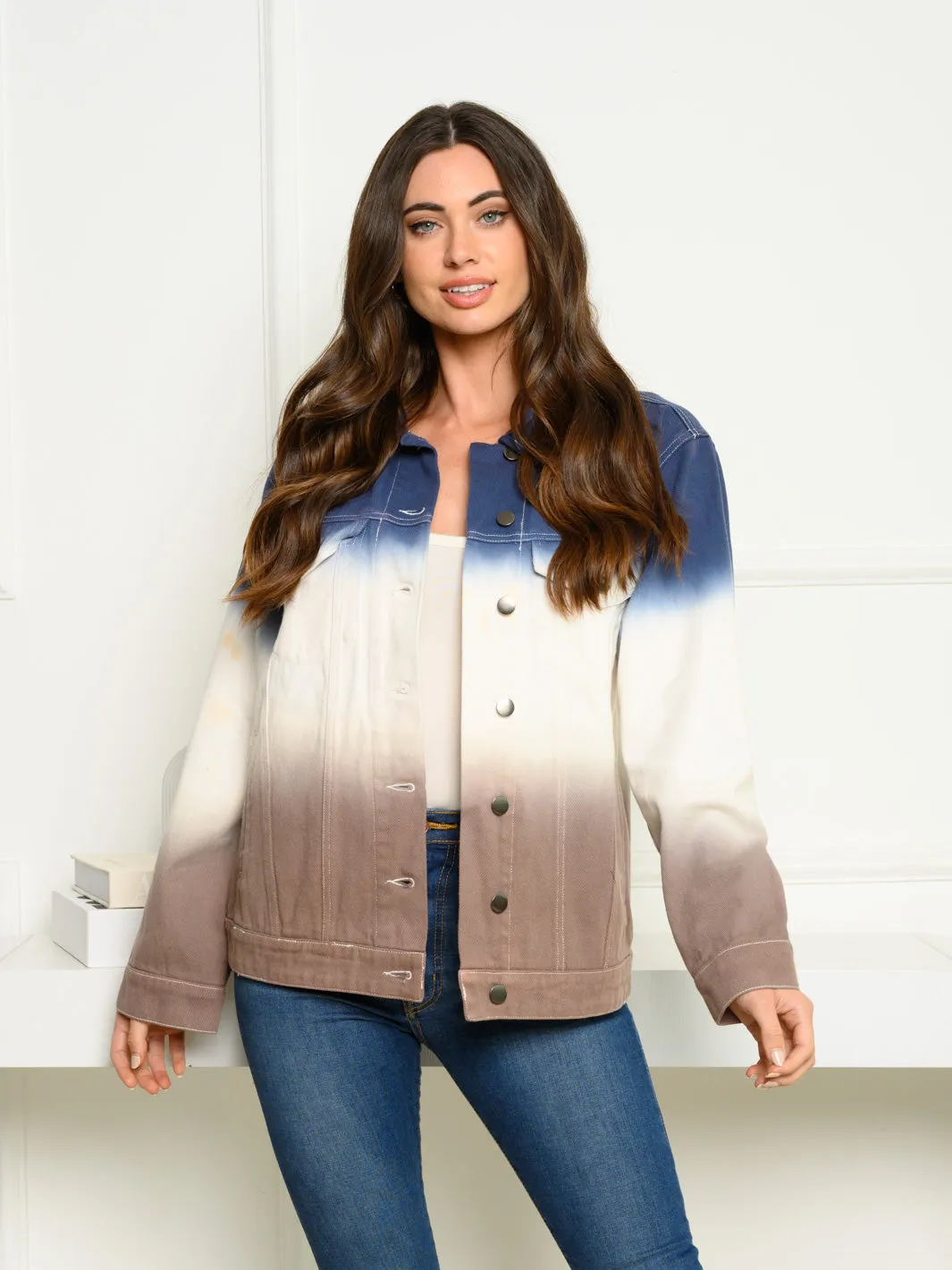 WOMEN'S LONG SLEEVE COLORBLOCK DENIM BUTTON UP JACKET