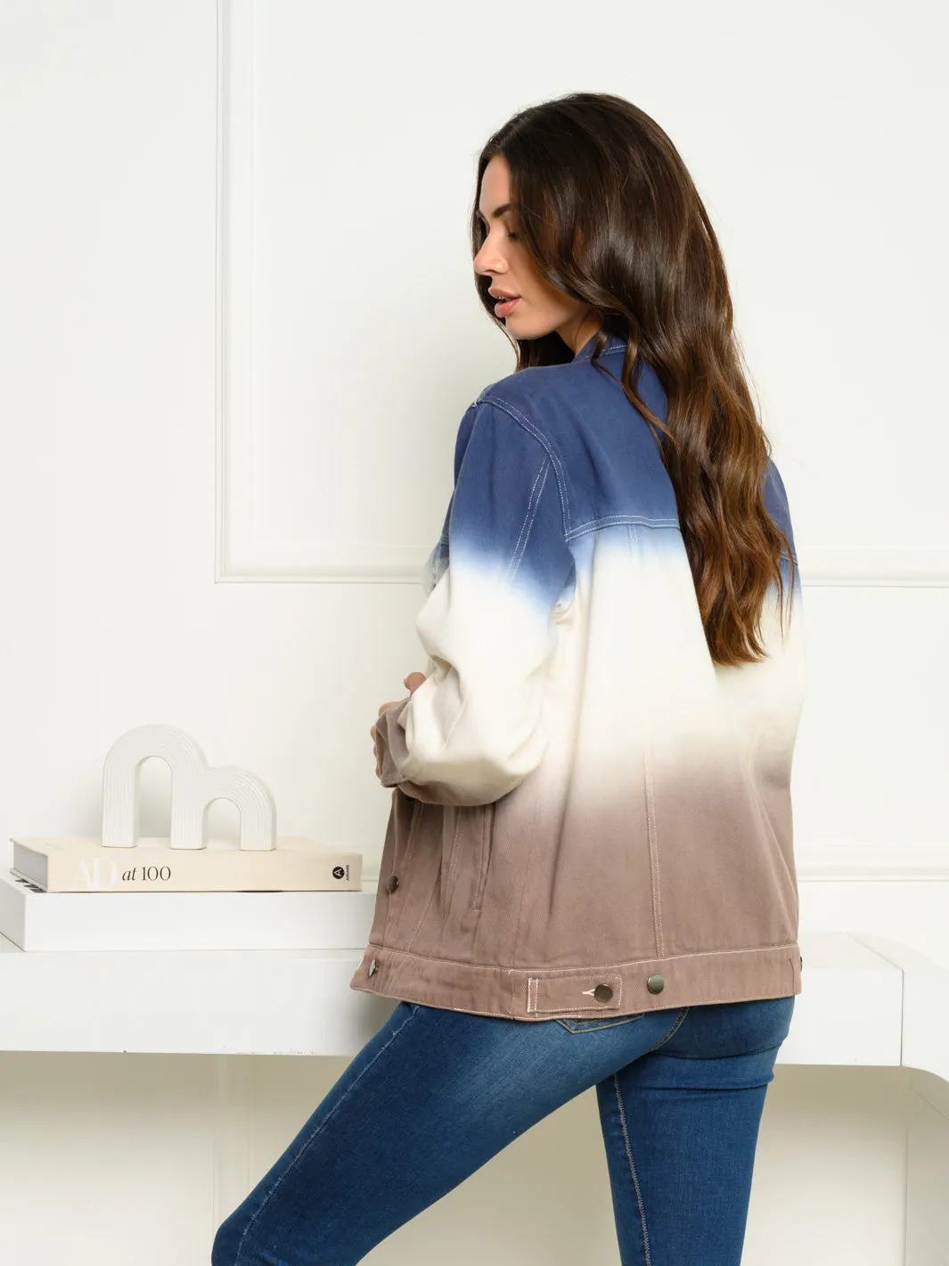 WOMEN'S LONG SLEEVE COLORBLOCK DENIM BUTTON UP JACKET