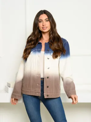 WOMEN'S LONG SLEEVE COLORBLOCK DENIM BUTTON UP JACKET