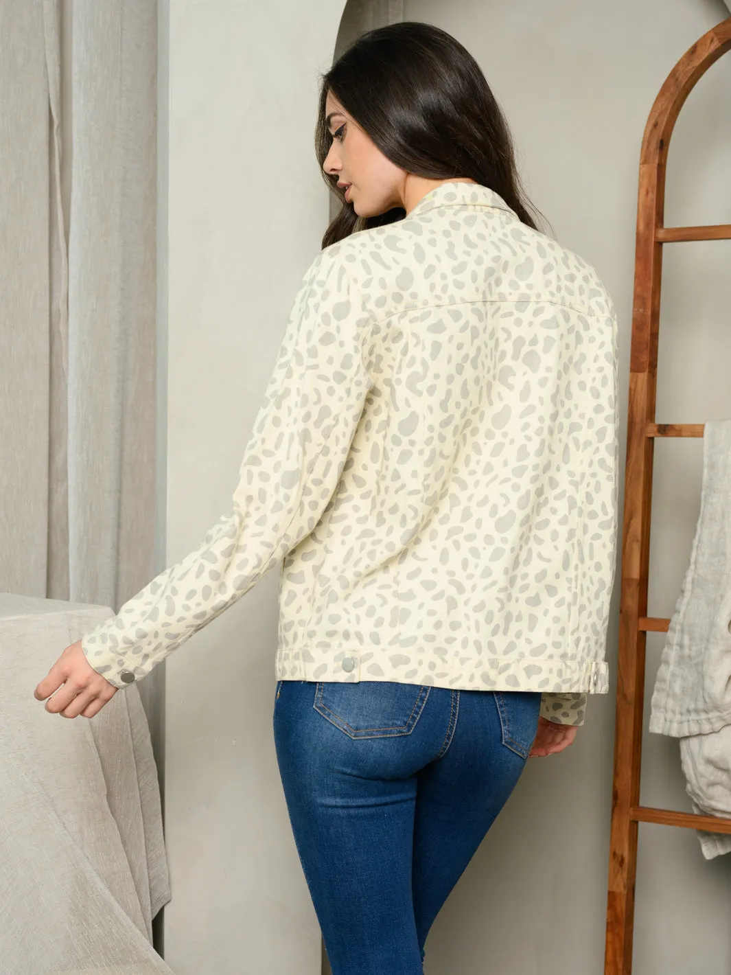 WOMEN'S LONG SLEEVE JACQUARD DENIM JACKET