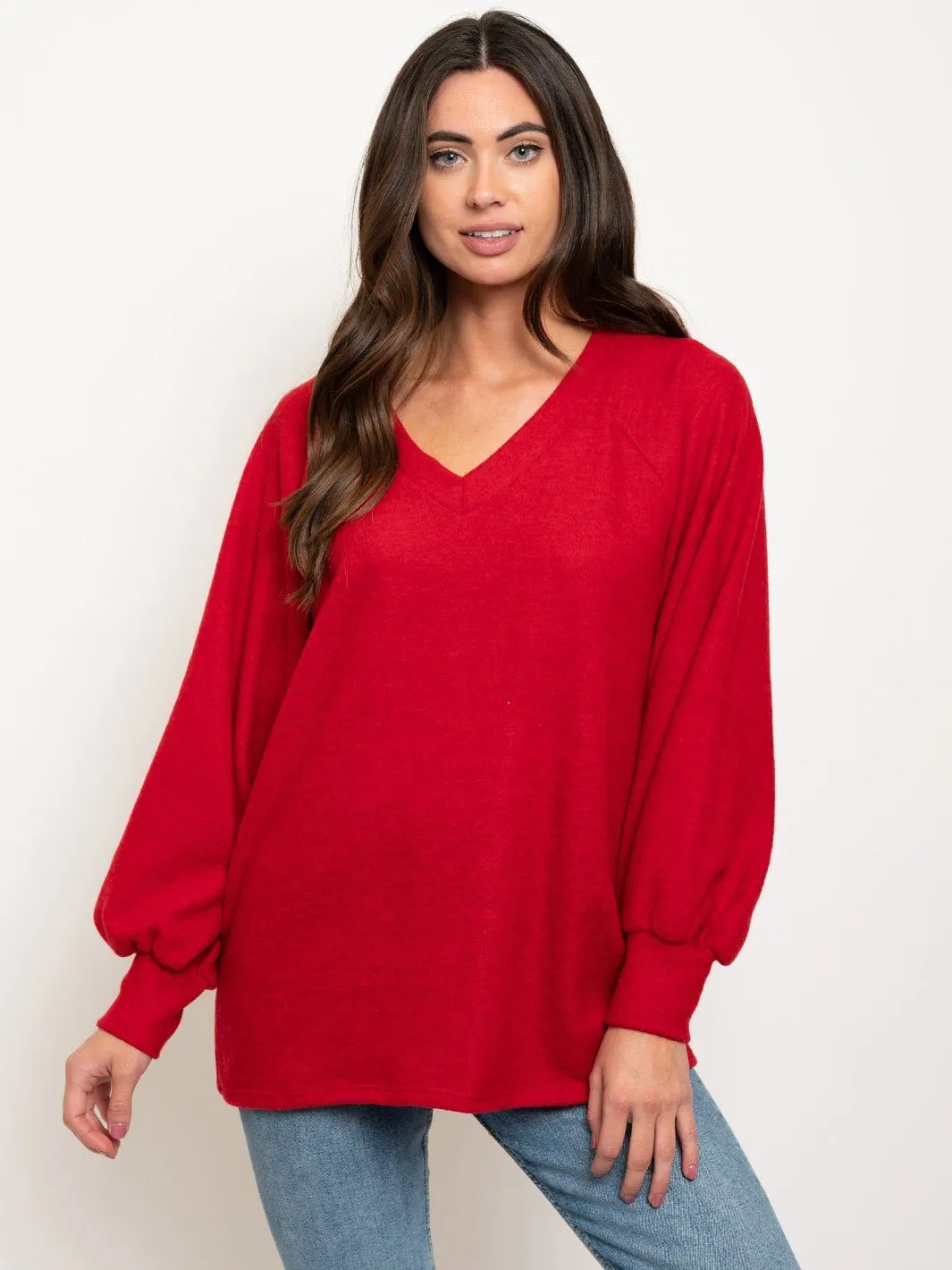 WOMEN'S LONG SLEEVE V-NECK  TOP