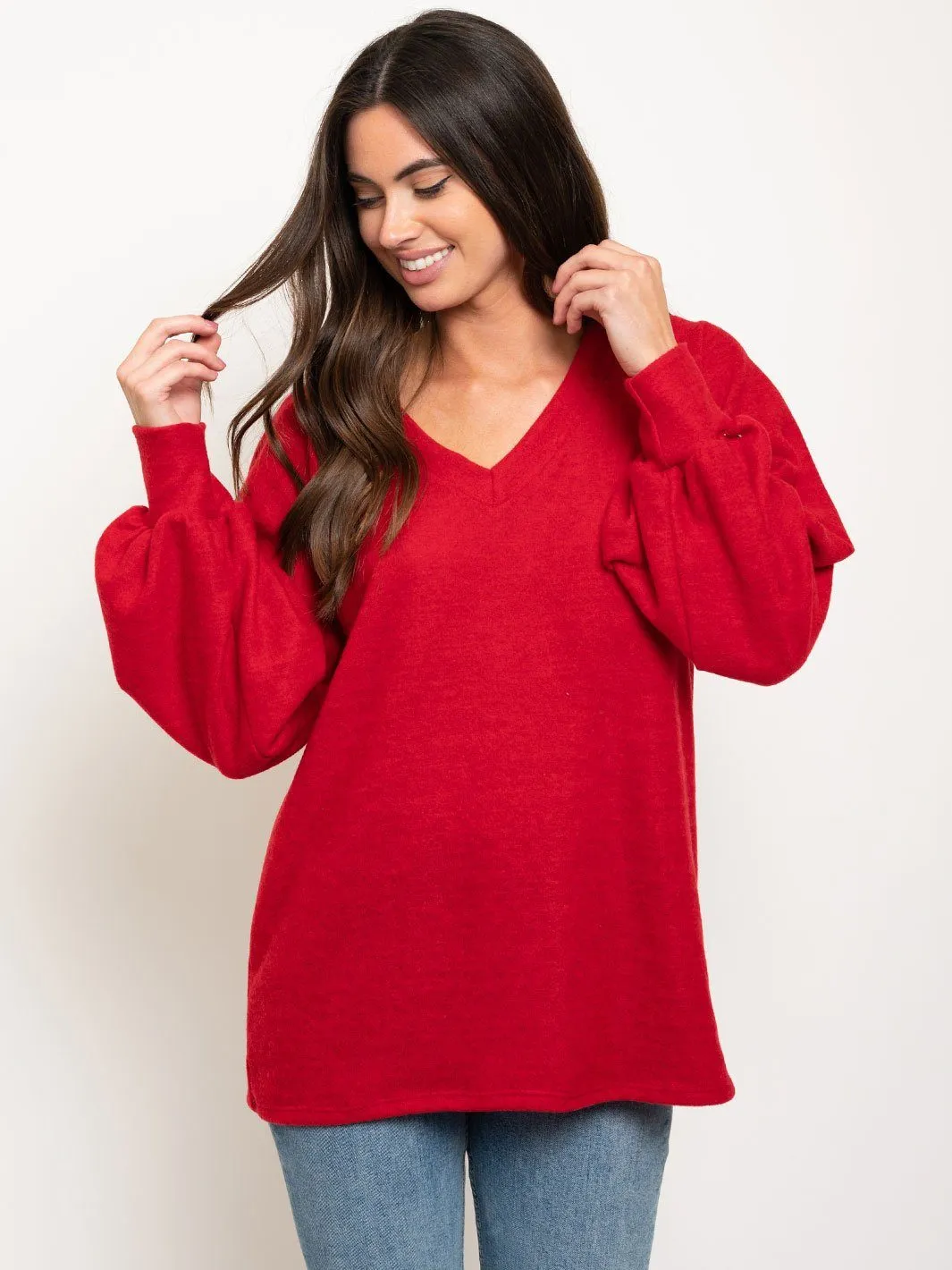 WOMEN'S LONG SLEEVE V-NECK  TOP