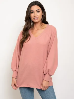 WOMEN'S LONG SLEEVE V-NECK  TOP