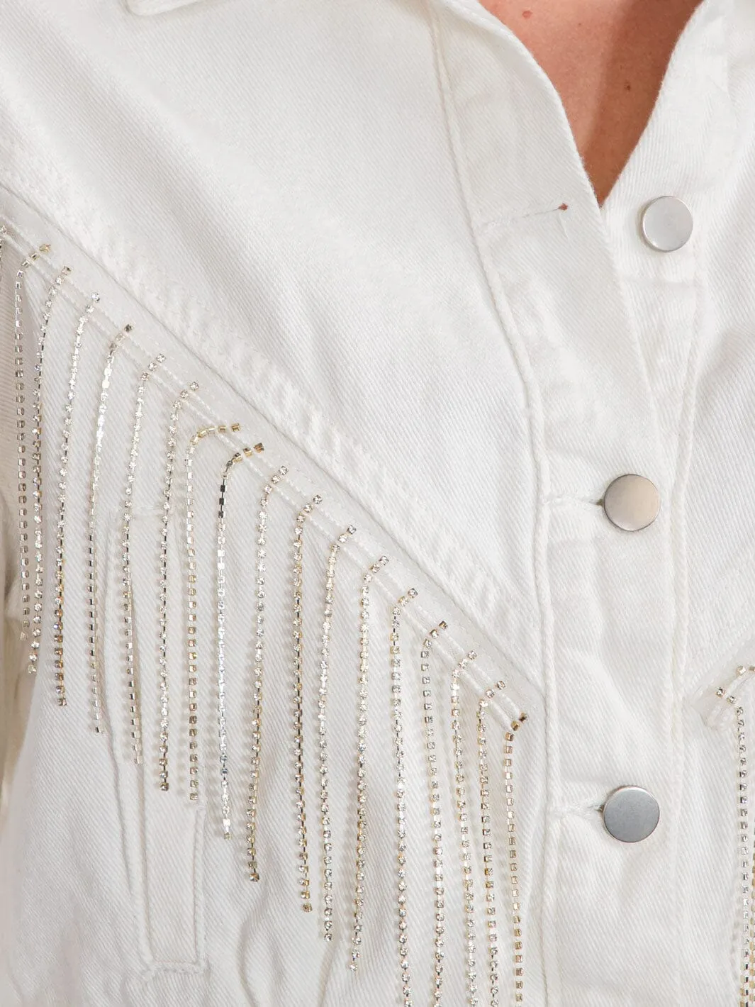 WOMEN'S LONG SLEEVES BUTTON CLOSURE FRINGE STUDS DENIM JACKET