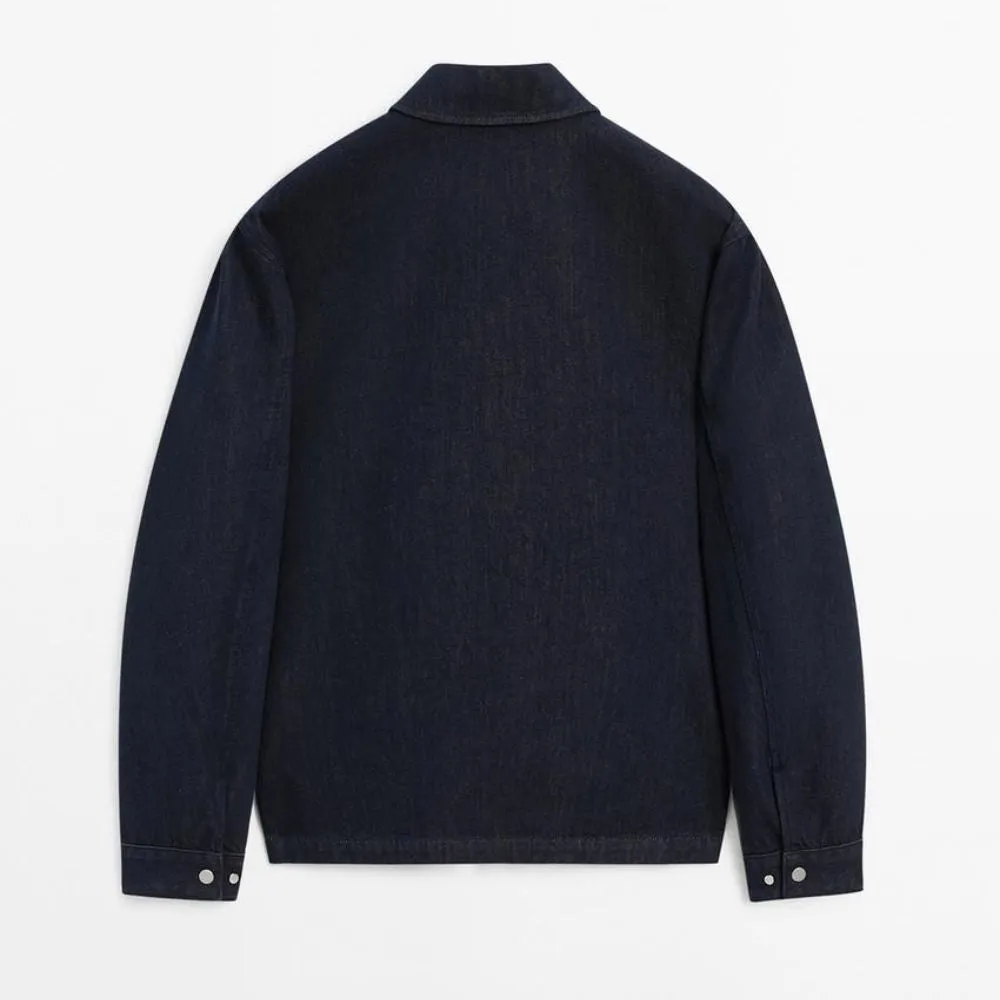 Women's Minimalist Dark Denim Zip-Up Jacket