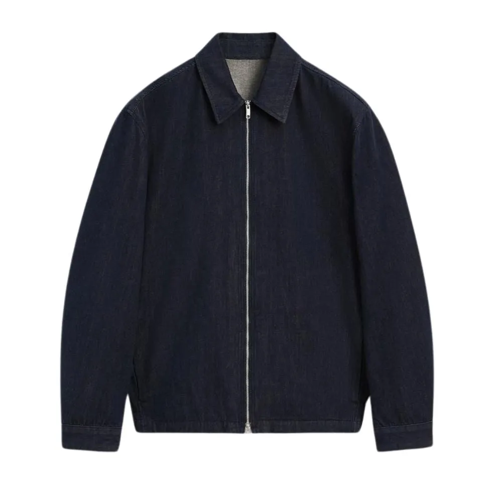 Women's Minimalist Dark Denim Zip-Up Jacket