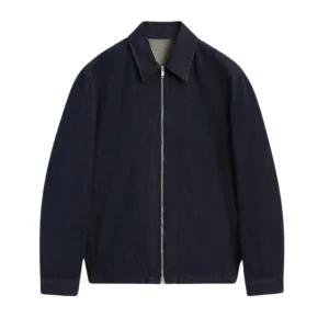 Women's Minimalist Dark Denim Zip-Up Jacket