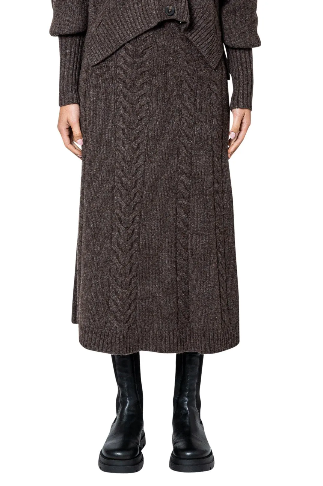 Wool flared long skirt