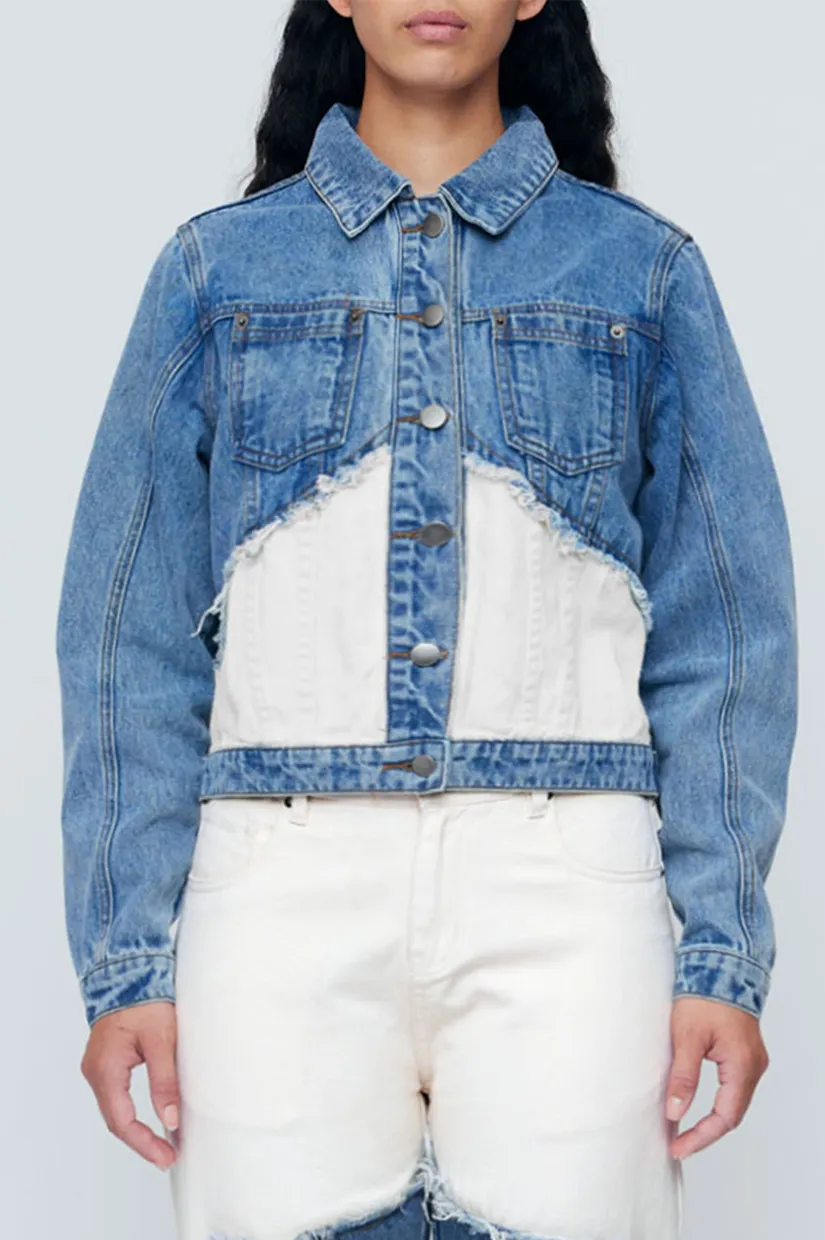 Wynn Hamlyn Fray Denim Jacket - Indigo/Ivory