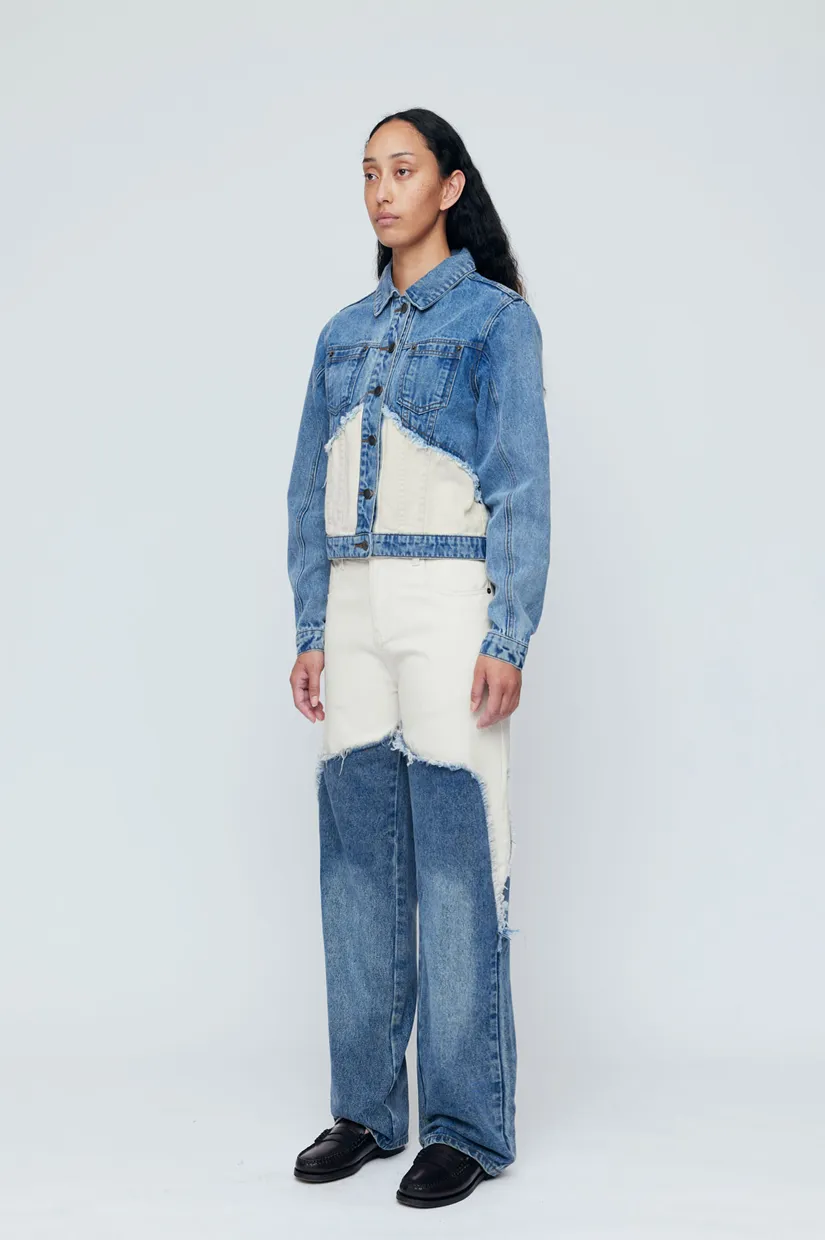 Wynn Hamlyn Fray Denim Jacket - Indigo/Ivory