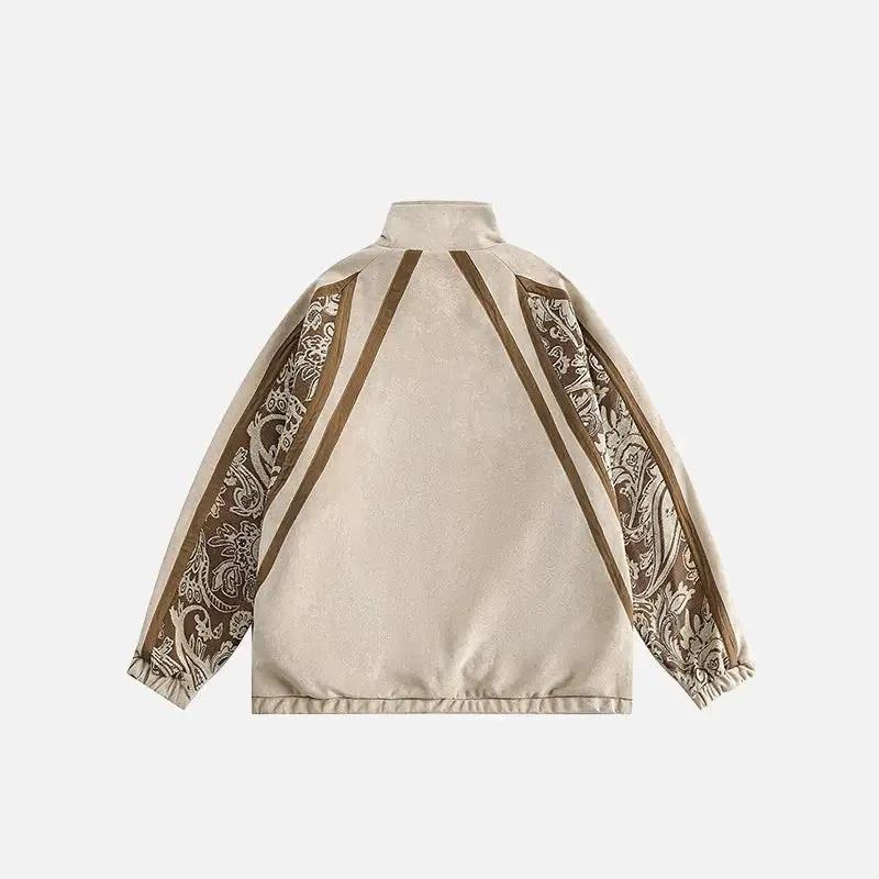 Y2K Jacket with Paisley Pattern and Cashew Flower Graphic Patch